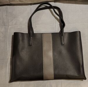 NEW Vince Camuto Vegan Leather Luck Tote in Black with Grey Stripe